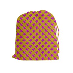 Pink Stars Pattern On Yellow Drawstring Pouch (xl) by BrightVibesDesign