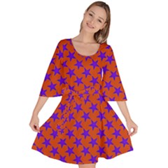 Purple Stars Pattern On Orange Velour Kimono Dress