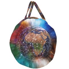 Network Earth Block Chain Globe Giant Round Zipper Tote by Pakrebo