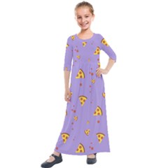 Pizza Pattern Violet Pepperoni Cheese Funny Slices Kids  Quarter Sleeve Maxi Dress by genx