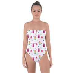 Popsicle Juice Watercolor With Fruit Berries And Cherries Summer Pattern Tie Back One Piece Swimsuit by genx