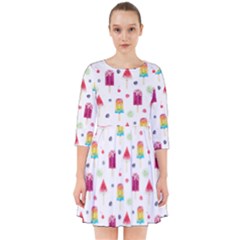 Popsicle Juice Watercolor With Fruit Berries And Cherries Summer Pattern Smock Dress by genx