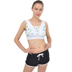 Lemon And Limes Yellow Green Watercolor Fruits With Citrus Leaves Pattern V-back Sports Bra by genx