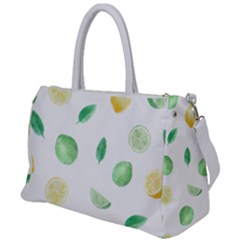 Lemon And Limes Yellow Green Watercolor Fruits With Citrus Leaves Pattern Duffel Travel Bag by genx