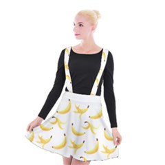 Yellow Banana And Peels Pattern With Polygon Retro Style Suspender Skater Skirt by genx