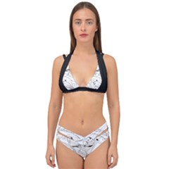 Birds Hand Drawn Outline Black And White Vintage Ink Double Strap Halter Bikini Set by genx