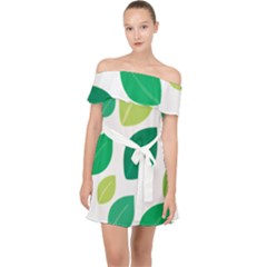 Leaves Green Modern Pattern Naive Retro Leaf Organic Off Shoulder Chiffon Dress by genx