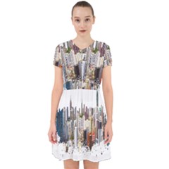 Hong Kong Skyline Watercolor Painting Poster Adorable In Chiffon Dress by Sudhe