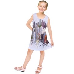 Hong Kong Skyline Watercolor Painting Poster Kids  Tunic Dress by Sudhe