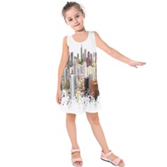 Hong Kong Skyline Watercolor Painting Poster Kids  Sleeveless Dress by Sudhe