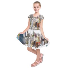 Hong Kong Skyline Watercolor Painting Poster Kids  Short Sleeve Dress by Sudhe