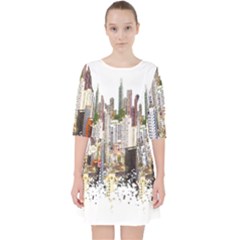 Hong Kong Skyline Watercolor Painting Poster Pocket Dress by Sudhe