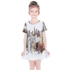 Hong Kong Skyline Watercolor Painting Poster Kids  Simple Cotton Dress by Sudhe