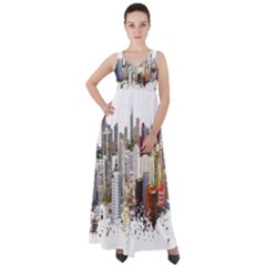 Hong Kong Skyline Watercolor Painting Poster Empire Waist Velour Maxi Dress by Sudhe