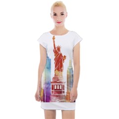 New York City Poster Watercolor Painting Illustrat Cap Sleeve Bodycon Dress