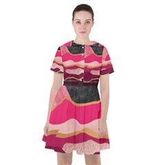 Pink And Black Abstract Mountain Landscape Sailor Dress