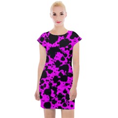 Black And Pink Leopard Style Paint Splash Funny Pattern Cap Sleeve Bodycon Dress