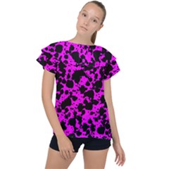 Black And Pink Leopard Style Paint Splash Funny Pattern Ruffle Collar Chiffon Blouse