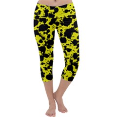 Black And Yellow Leopard Style Paint Splash Funny Pattern  Capri Yoga Leggings by yoursparklingshop