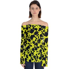 Black And Yellow Leopard Style Paint Splash Funny Pattern  Off Shoulder Long Sleeve Top