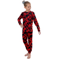 Black And Red Leopard Style Paint Splash Funny Pattern Kids  Long Sleeve Set 