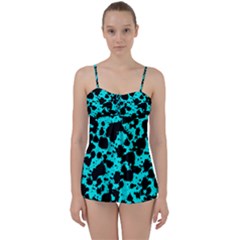 Bright Turquoise And Black Leopard Style Paint Splash Funny Pattern Babydoll Tankini Set by yoursparklingshop