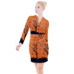 Halloween Illustration Decoration Button Long Sleeve Dress