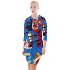 Creativeness Art Illustration Quarter Sleeve Hood Bodycon Dress