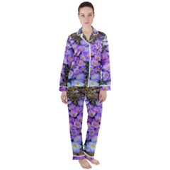 Signs Of Spring Purple Crocua Satin Long Sleeve Pyjamas Set by Riverwoman