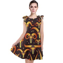 Stylised Horns Black Pattern Tie Up Tunic Dress by HermanTelo