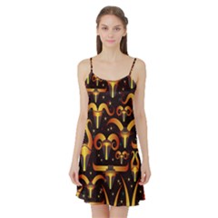 Stylised Horns Black Pattern Satin Night Slip