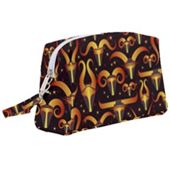 Stylised Horns Black Pattern Wristlet Pouch Bag (large) by HermanTelo