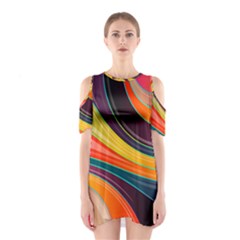 Abstract Colorful Background Wavy Shoulder Cutout One Piece Dress