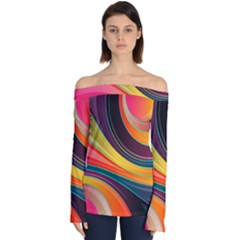 Abstract Colorful Background Wavy Off Shoulder Long Sleeve Top