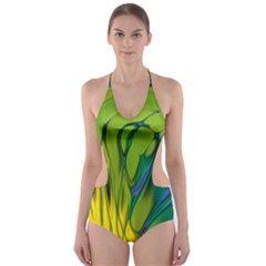 Abstract Pattern Lines Wave Cut-out One Piece Swimsuit