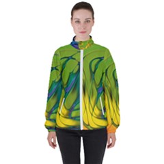 Abstract Pattern Lines Wave Women s High Neck Windbreaker