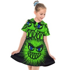 Monster Green Evil Common Kids  Short Sleeve Shirt Dress by HermanTelo