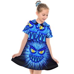 Monster Blue Attack Kids  Short Sleeve Shirt Dress by HermanTelo