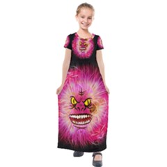 Monster Pink Eyes Aggressive Fangs Kids  Short Sleeve Maxi Dress by HermanTelo