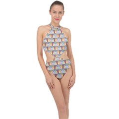 Seamless Pattern Background Abstract Halter Side Cut Swimsuit by HermanTelo