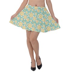 Seamless Pattern Floral Pastels Velvet Skater Skirt by HermanTelo