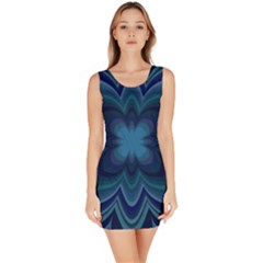 Blue Geometric Flower Dark Mirror Bodycon Dress