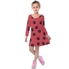 Paw Prints Background Animal Kids  Long Sleeve Velvet Dress by HermanTelo