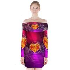 Flame Heart Smoke Love Fire Long Sleeve Off Shoulder Dress by HermanTelo