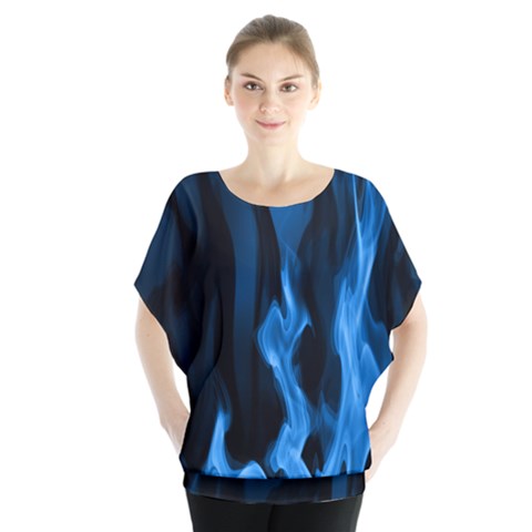 Smoke Flame Abstract Blue Batwing Chiffon Blouse by HermanTelo