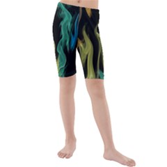 Smoke Rainbow Colors Colorful Fire Kids  Mid Length Swim Shorts by HermanTelo