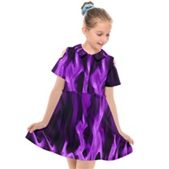 Smoke Flame Abstract Purple Kids  Short Sleeve Shirt Dress by HermanTelo