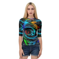 Rainbow Fractal Clouds Stars Quarter Sleeve Raglan Tee