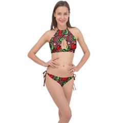 Seamless Heart Love Valentine Cross Front Halter Bikini Set