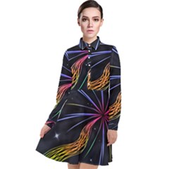 Stars Space Firework Burst Light Long Sleeve Chiffon Shirt Dress